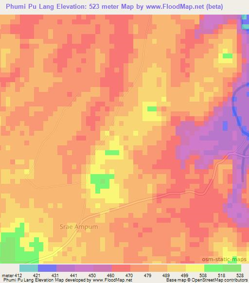 Phumi Pu Lang,Cambodia Elevation Map