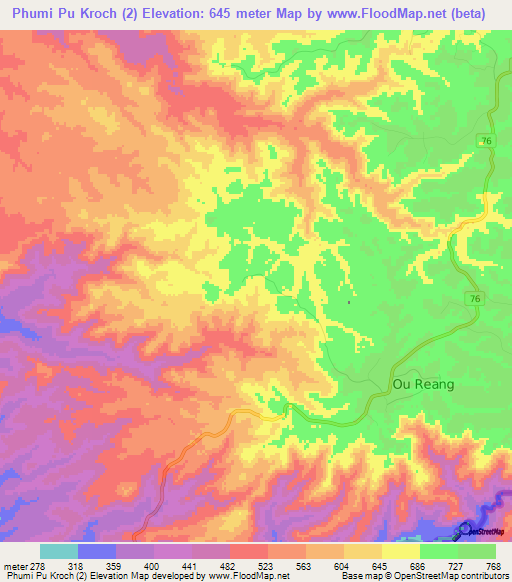 Phumi Pu Kroch (2),Cambodia Elevation Map