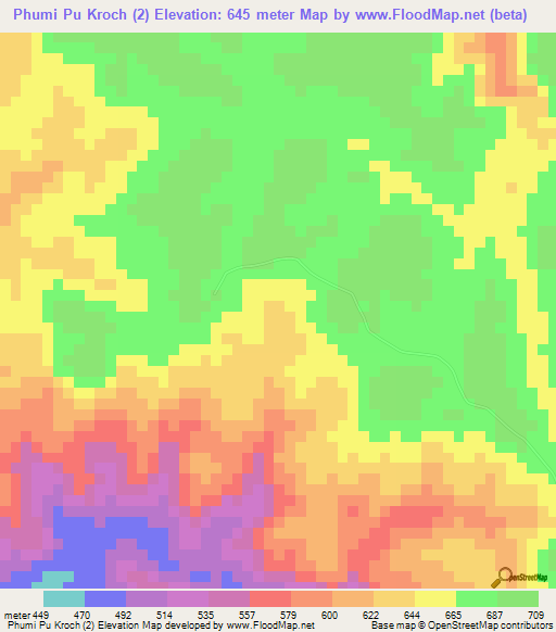 Phumi Pu Kroch (2),Cambodia Elevation Map