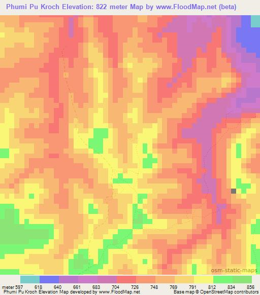 Phumi Pu Kroch,Cambodia Elevation Map