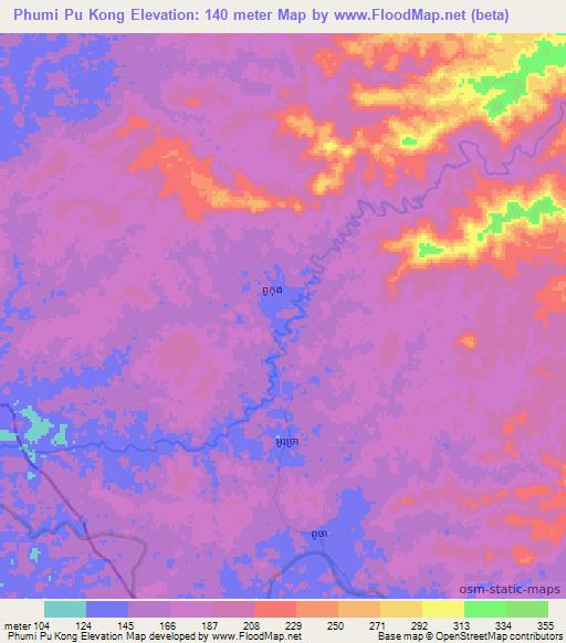 Phumi Pu Kong,Cambodia Elevation Map
