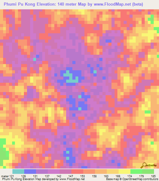 Phumi Pu Kong,Cambodia Elevation Map