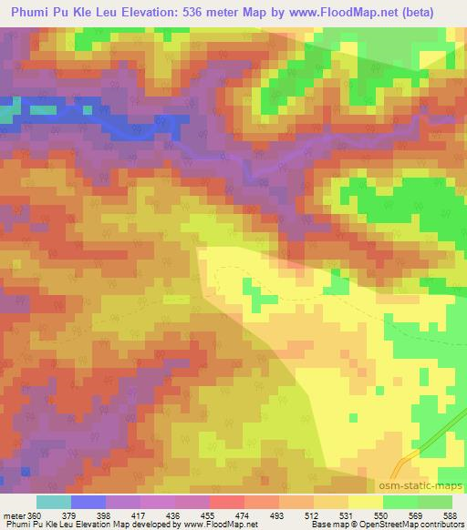 Phumi Pu Kle Leu,Cambodia Elevation Map