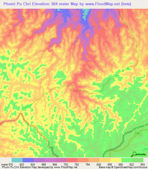 Phumi Pu Chri,Cambodia Elevation Map