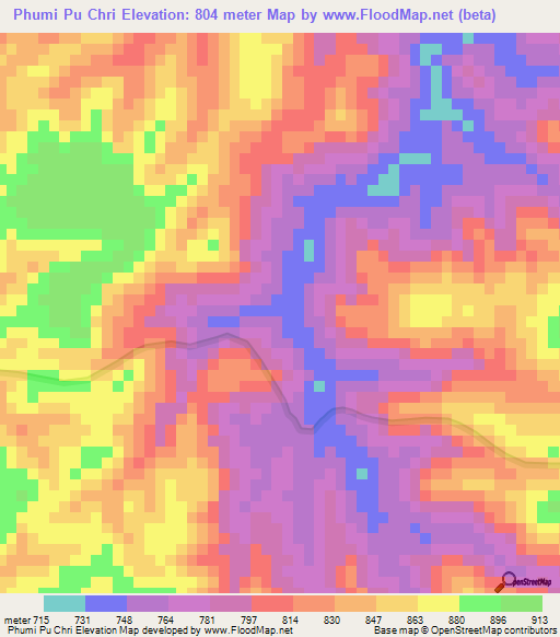 Phumi Pu Chri,Cambodia Elevation Map