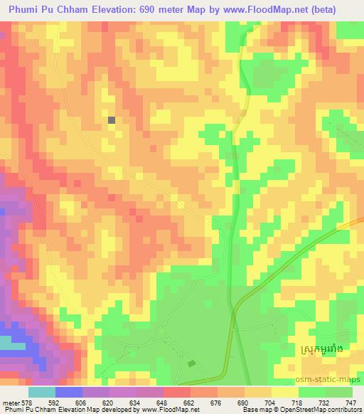 Phumi Pu Chham,Cambodia Elevation Map