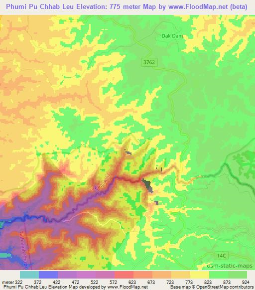 Phumi Pu Chhab Leu,Cambodia Elevation Map