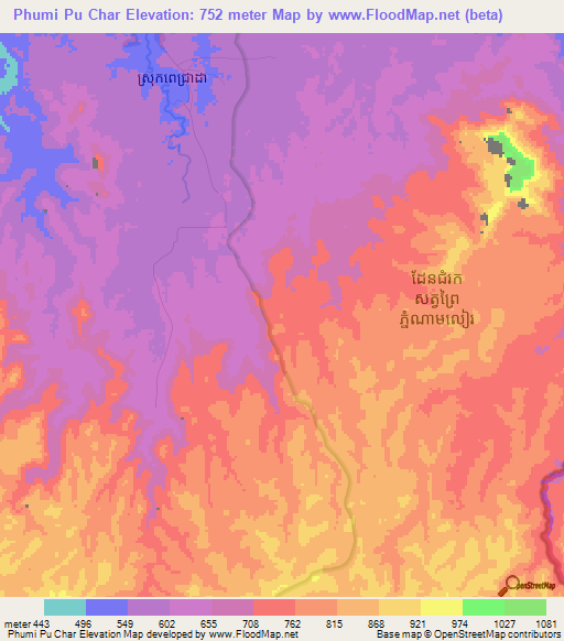 Phumi Pu Char,Cambodia Elevation Map