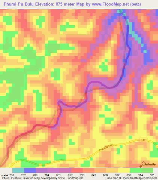 Phumi Pu Bulu,Cambodia Elevation Map