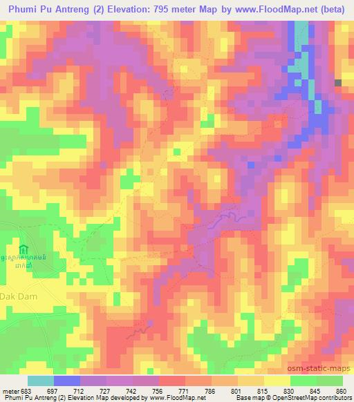 Phumi Pu Antreng (2),Cambodia Elevation Map