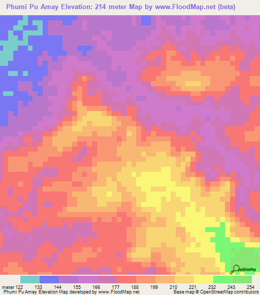 Phumi Pu Amay,Cambodia Elevation Map