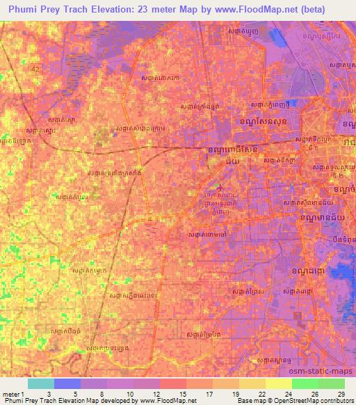 Phumi Prey Trach,Cambodia Elevation Map