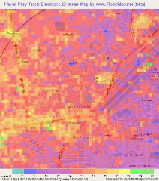 Phumi Prey Trach,Cambodia Elevation Map