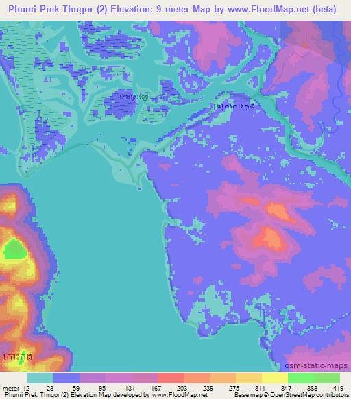 Phumi Prek Thngor (2),Cambodia Elevation Map