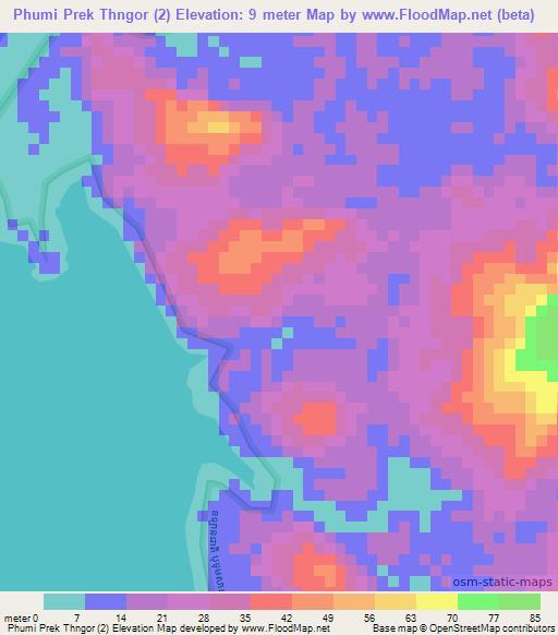 Phumi Prek Thngor (2),Cambodia Elevation Map