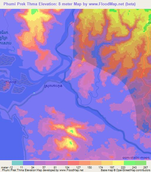 Phumi Prek Thma,Cambodia Elevation Map