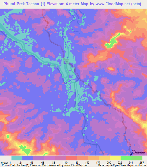 Phumi Prek Tachan (1),Cambodia Elevation Map