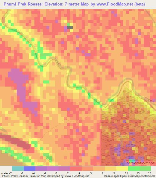 Phumi Prek Roessei,Cambodia Elevation Map