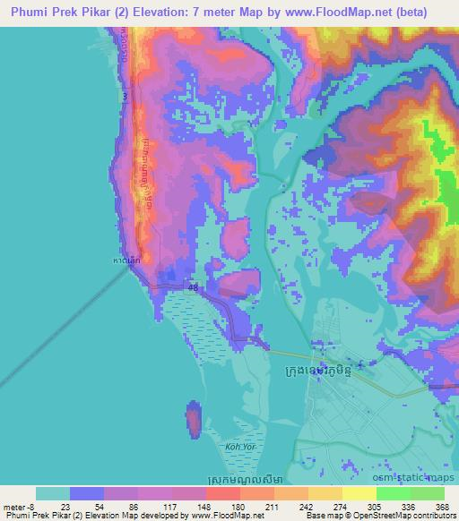 Phumi Prek Pikar (2),Cambodia Elevation Map