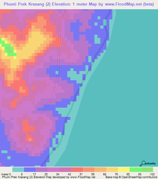 Phumi Prek Krasang (2),Cambodia Elevation Map