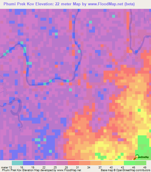 Phumi Prek Kov,Cambodia Elevation Map