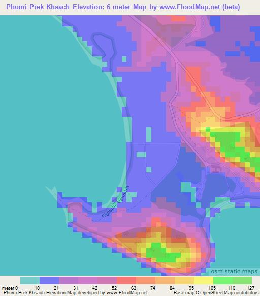 Phumi Prek Khsach,Cambodia Elevation Map