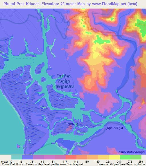 Phumi Prek Kduoch,Cambodia Elevation Map