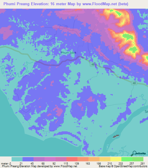 Phumi Preang,Cambodia Elevation Map