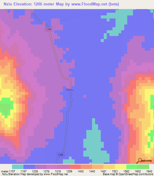Nziu,Kenya Elevation Map