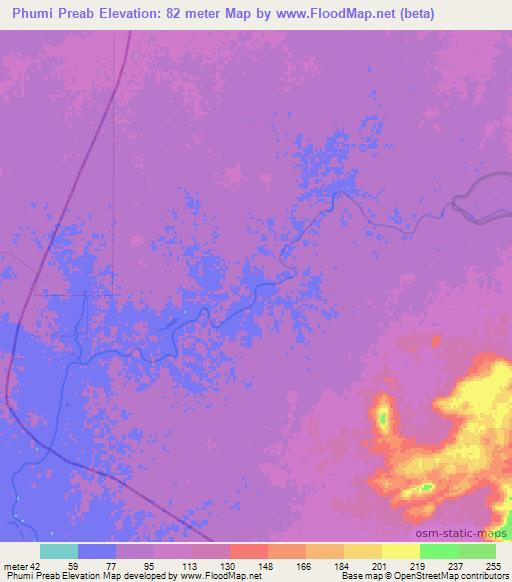 Phumi Preab,Cambodia Elevation Map