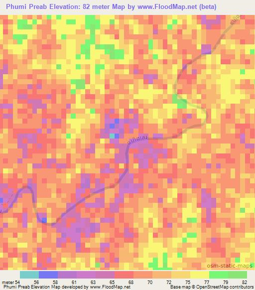Phumi Preab,Cambodia Elevation Map