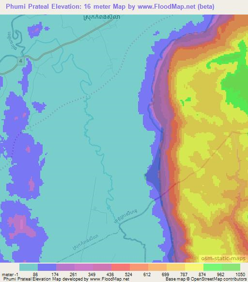 Phumi Prateal,Cambodia Elevation Map