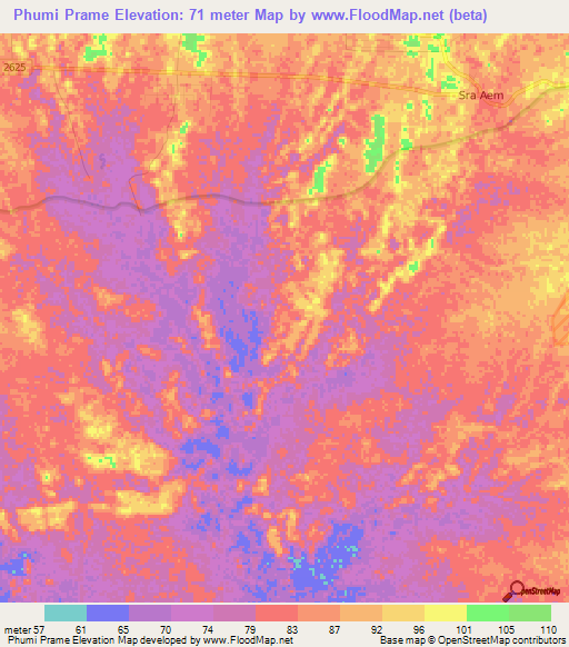 Phumi Prame,Cambodia Elevation Map