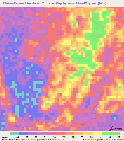 Phumi Prame,Cambodia Elevation Map