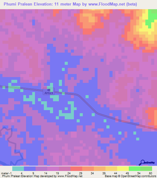 Phumi Pralean,Cambodia Elevation Map