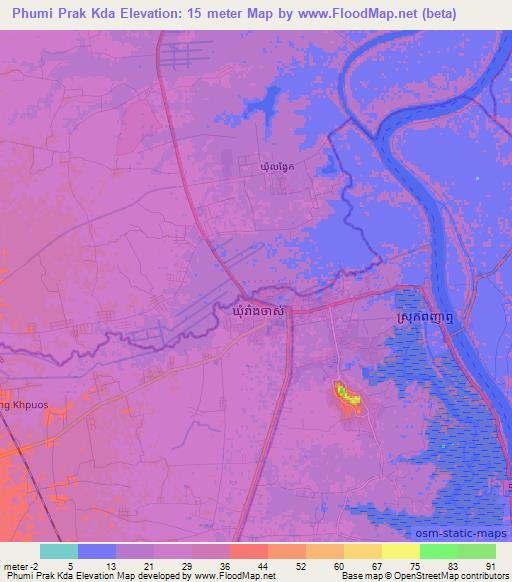 Phumi Prak Kda,Cambodia Elevation Map