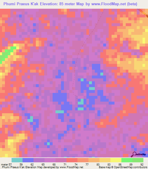 Phumi Praeus K'ak,Cambodia Elevation Map