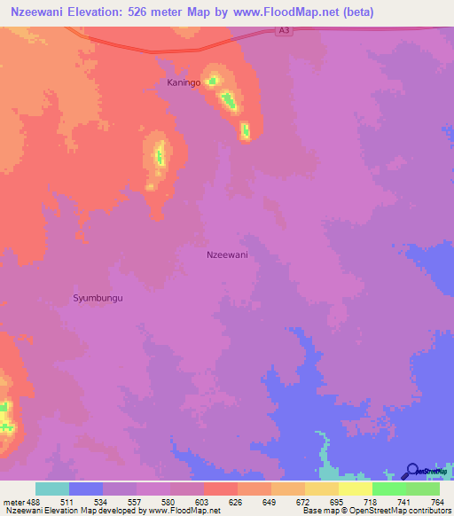 Nzeewani,Kenya Elevation Map
