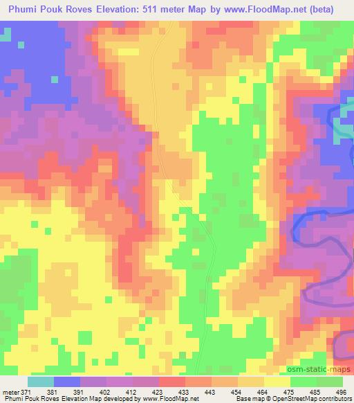 Phumi Pouk Roves,Cambodia Elevation Map