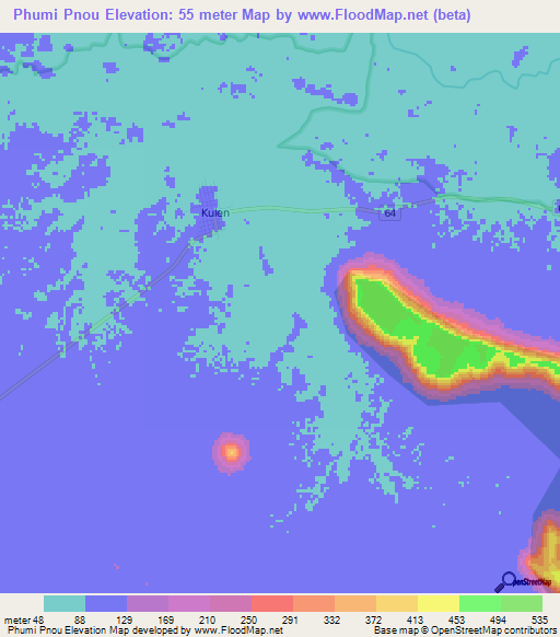 Phumi Pnou,Cambodia Elevation Map