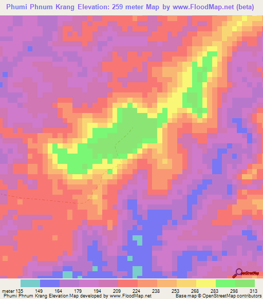 Phumi Phnum Krang,Cambodia Elevation Map