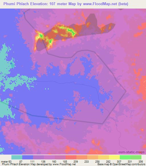 Phumi Phlach,Cambodia Elevation Map