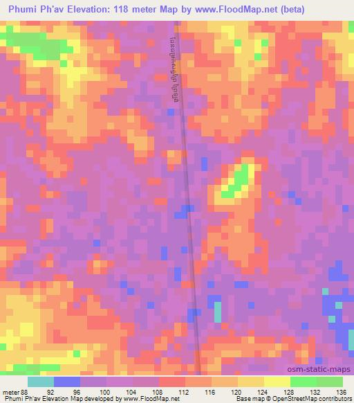 Phumi Ph'av,Cambodia Elevation Map