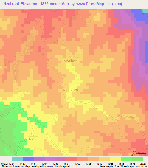 Nzaikoni,Kenya Elevation Map