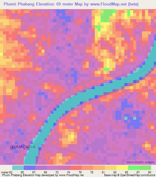 Phumi Phabang,Cambodia Elevation Map