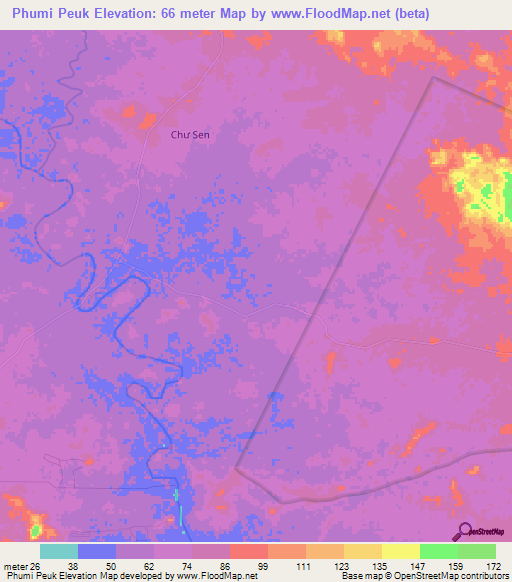 Phumi Peuk,Cambodia Elevation Map