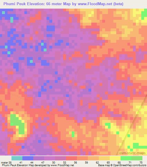 Phumi Peuk,Cambodia Elevation Map