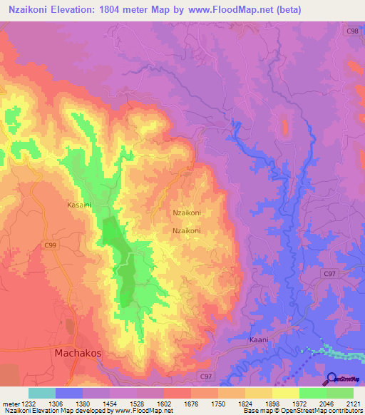 Nzaikoni,Kenya Elevation Map