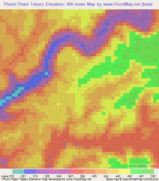 Phumi Peam Tebaru,Cambodia Elevation Map