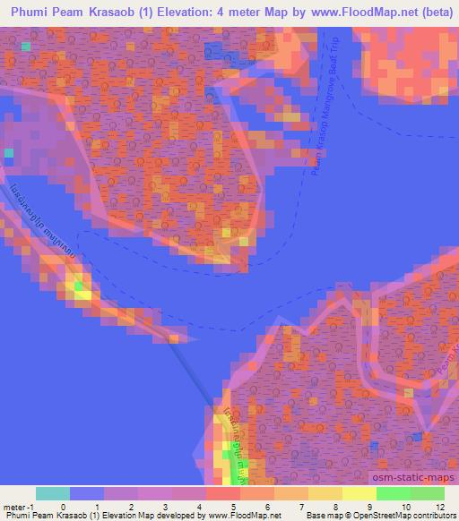 Phumi Peam Krasaob (1),Cambodia Elevation Map